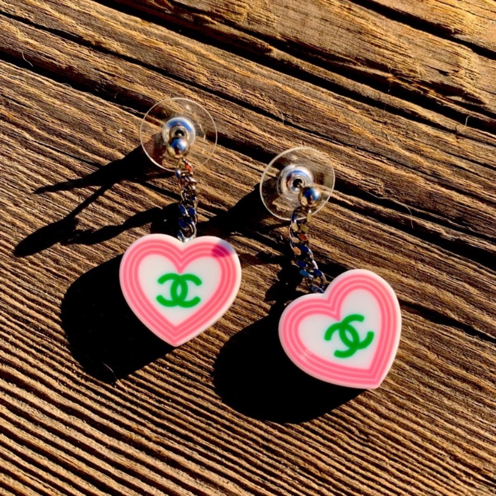 Chanel Heart   earrings, set Necklace Pendant Silve - Picture 3 of 4